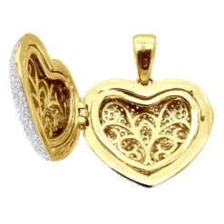 Iced Out Ladies Big Pave Diamond Heart Locket Pendant W Picture 14K Yellow Gold 20 Iced Out Ladies Big Pave Diamond Heart Locket Pendant W Picture 14K Yellow Gold -The King Of Accessories iced out ladies big pave diamond heart locket pendant w picture solid 14k gold 100495 box yellow