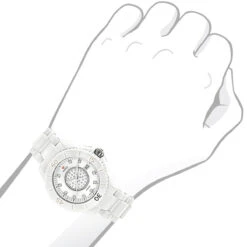 Icetime Stainless Steel & White Ceramic Case 0.15ct Ladies Diamonds Watch -The King Of Accessories icetime stainless steel white ceramic case 015ct ladies diamonds watch bod