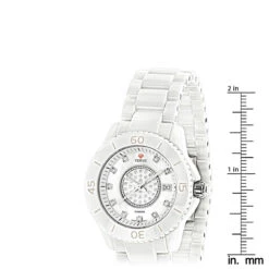 Icetime Stainless Steel & White Ceramic Case 0.15ct Ladies Diamonds Watch -The King Of Accessories icetime stainless steel white ceramic case 015ct ladies diamonds watch ruler