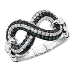 Unique Ladies White Blue Black Diamonds Infinity Sign Cocktail 14K White Gold