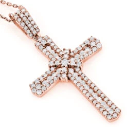 Intricate 14K White Gold Designer Diamond Cross Pendant For Women 1.48ct -The King Of Accessories intricate 14k gold designer diamond cross pendant 148 p 6549 ro