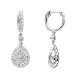 14K White Gold Diamond Dangle Drop Earrings For Women By Luxurman 1.2ct