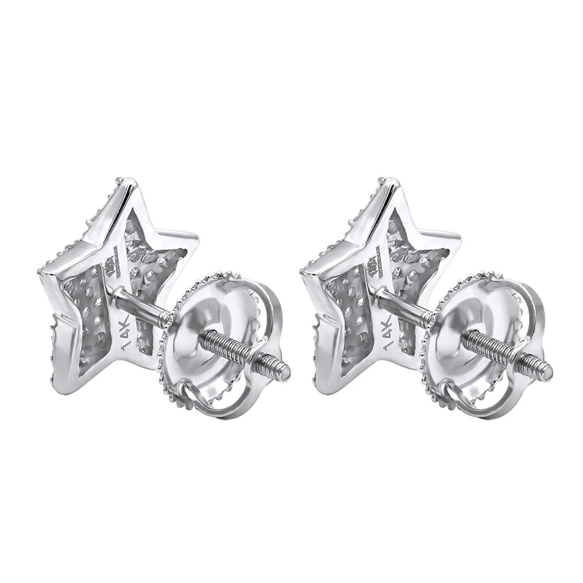 14K White Gold Fully Iced Out Pave Diamond Star Earrings Studs 0.25CT By Luxurman 4 14K White Gold Fully Iced Out Pave Diamond Star Earrings Studs 0.25CT By Luxurman - Image 4