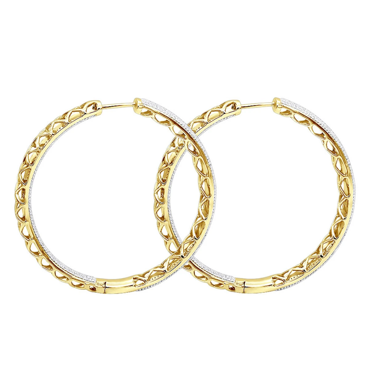 14K White Gold Large Diamond Hoop Earrings 3.5ct Inside Out Pave Setting 5 14K White Gold Large Diamond Hoop Earrings 3.5ct Inside Out Pave Setting - Image 5