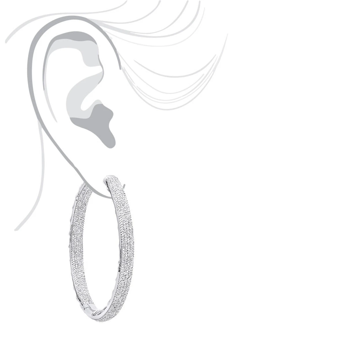 14K White Gold Large Diamond Hoop Earrings 3.5ct Inside Out Pave Setting 7 14K White Gold Large Diamond Hoop Earrings 3.5ct Inside Out Pave Setting - Image 7