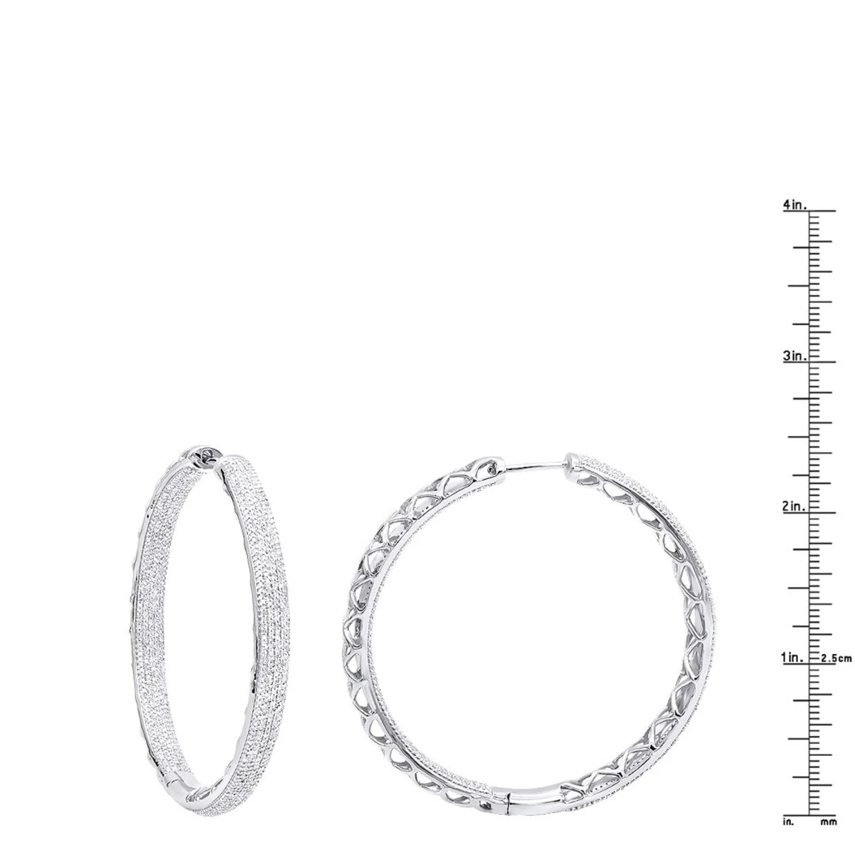 14K White Gold Large Diamond Hoop Earrings 3.5ct Inside Out Pave Setting 8 14K White Gold Large Diamond Hoop Earrings 3.5ct Inside Out Pave Setting - Image 8