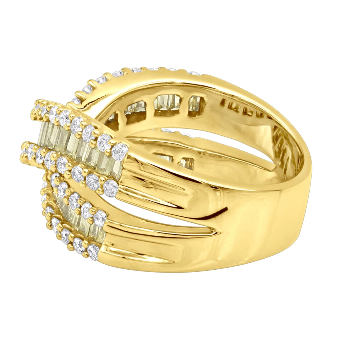 14K White Gold White Yellow Diamond Statement Criss Cross Ring For Women 2 Carats 5 14K White Gold White Yellow Diamond Statement Criss Cross Ring For Women 2 Carats - Image 5