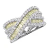 14K White Gold White Yellow Diamond Statement Criss Cross Ring For Women 2 Carats