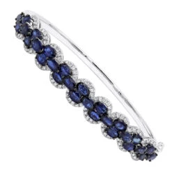 The King Of Accessories 19 Blue Sapphire And Diamond Bangle Bracelet For Women 14K White Gold 9.5CT LUXURMAN