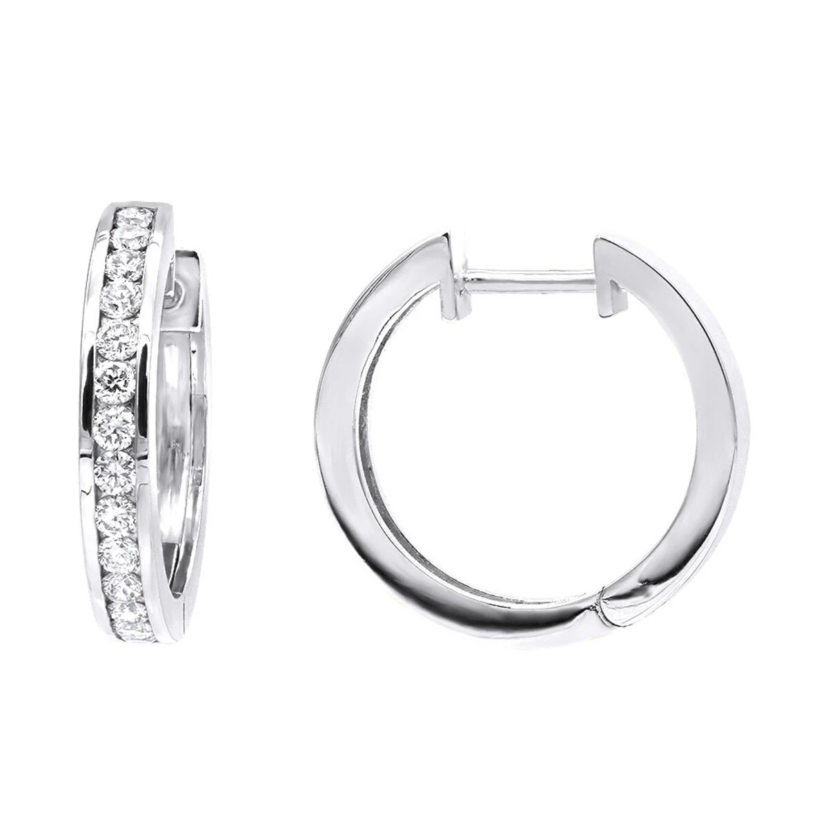 Classy Small 1/2 Inch Diamond Hoop Earrings 14K Yellow Gold Huggies Round Diamonds 2 Classy Small 1/2 Inch Diamond Hoop Earrings 14K Yellow Gold Huggies Round Diamonds - Image 2