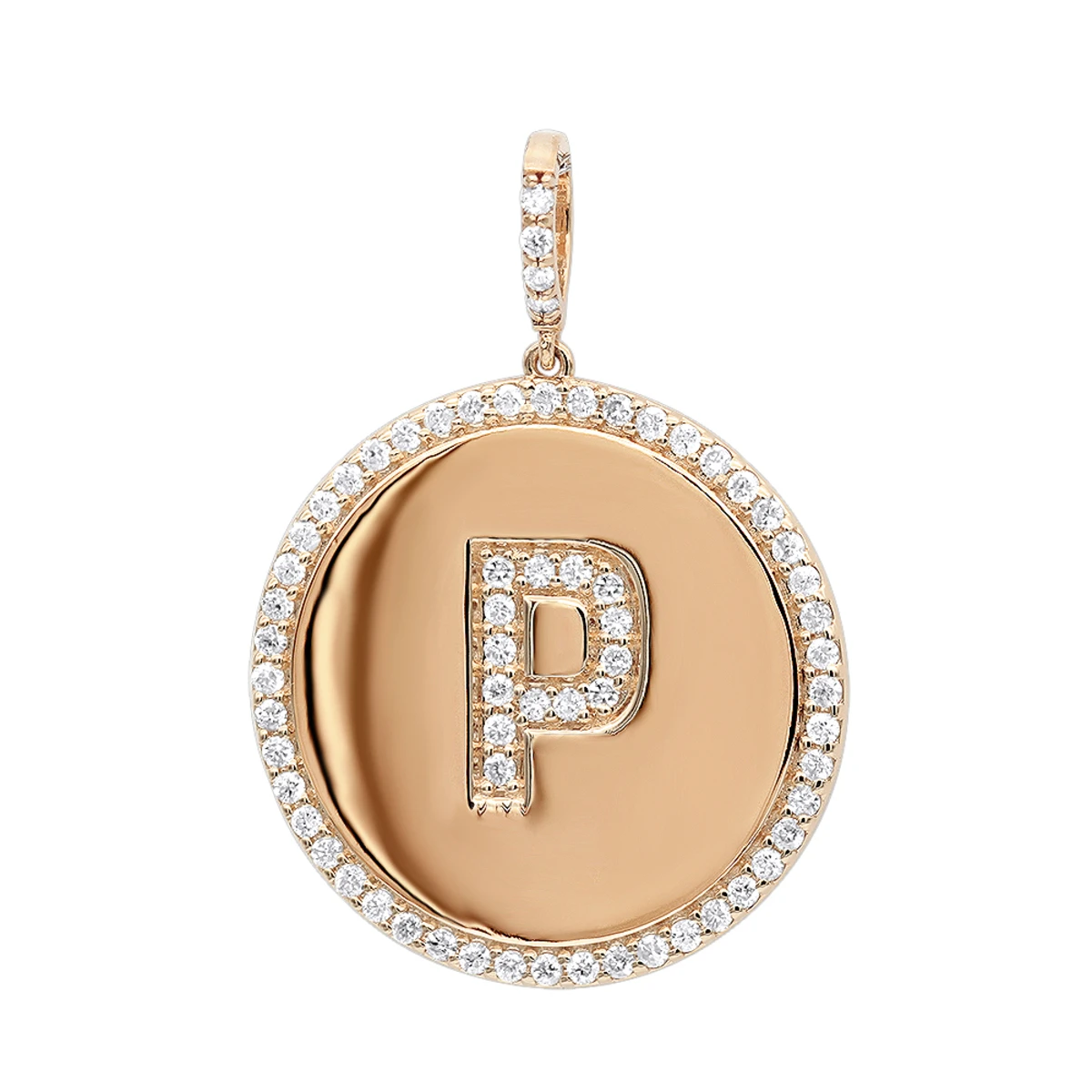Customizable 14K Yellow Gold Diamond Circle Alphabet Pendant For Women 0.7ct Medallion 3 Customizable 14K Yellow Gold Diamond Circle Alphabet Pendant For Women 0.7ct Medallion - Image 3