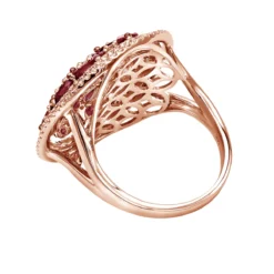 Unique Halo Circle Diamond Right Hand Ring For Women With Rubies 14K Rose Gold -The King Of Accessories jewelry halo circle diamond right hand ring for woman with ruby 14k gold 26213 backro