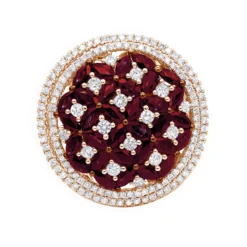 Unique Halo Circle Diamond Right Hand Ring For Women With Rubies 14K Rose Gold