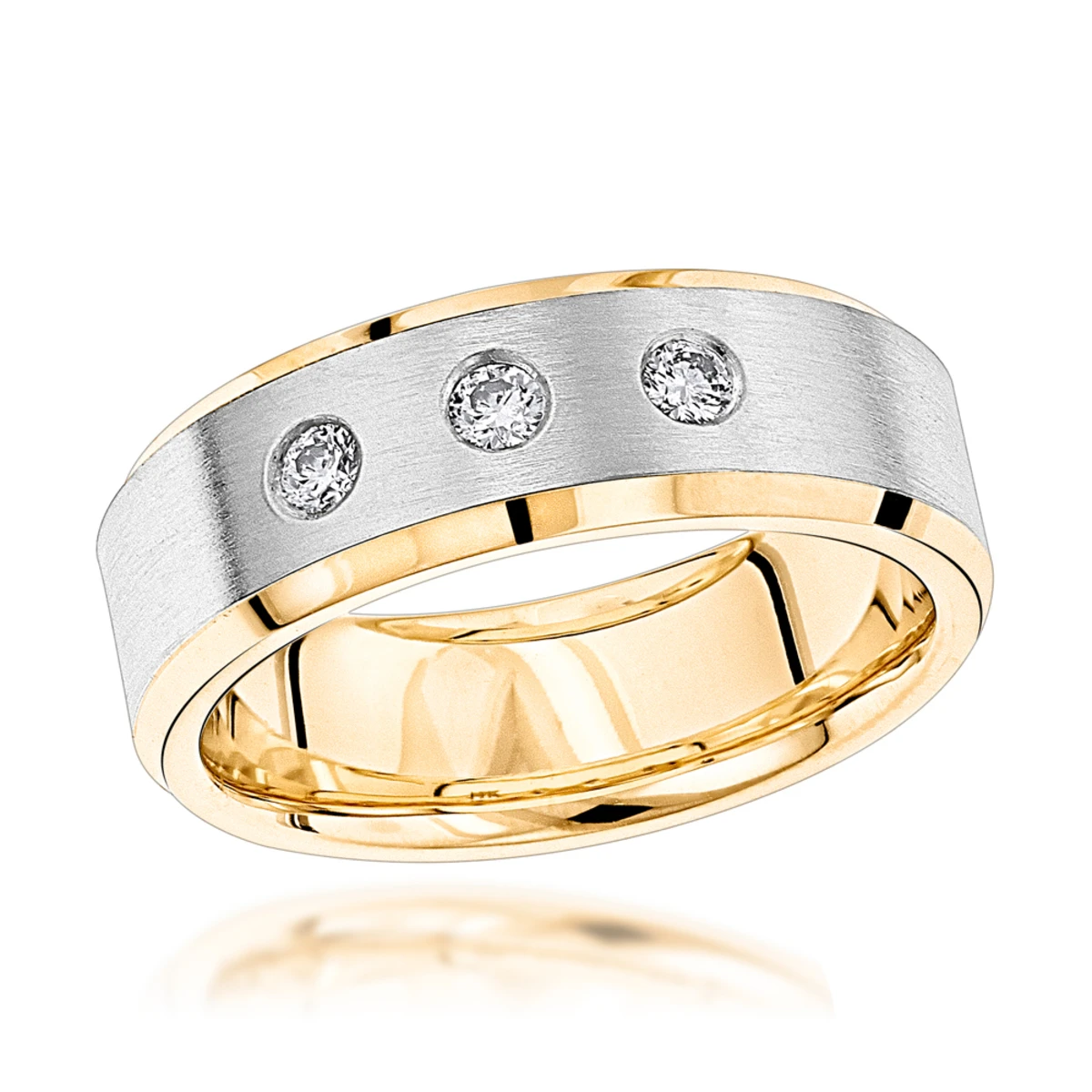 Luxurman 18K Yellow Gold Two Tone Diamond Wedding Band For Women & Men Comfort Fit 1 Luxurman 18K Yellow Gold Two Tone Diamond Wedding Band For Women & Men Comfort Fit