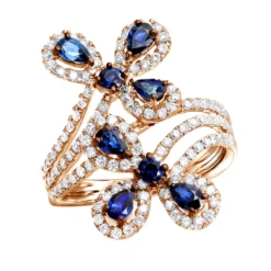 Pear Cut Sapphire And Diamond Flower Bloom Cocktail Ring For Women 14K White Gold -The King Of Accessories jewelry pear cut sapphire and diamond flower bloom cocktail ring for women 14k gold ro 1