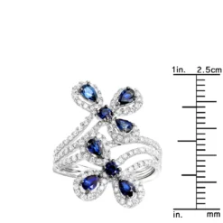 Pear Cut Sapphire And Diamond Flower Bloom Cocktail Ring For Women 14K White Gold -The King Of Accessories jewelry pear cut sapphire and diamond flower bloom cocktail ring for women 14k gold rulerwh 1