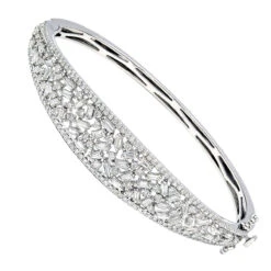The King Of Accessories 31 Unique 14K White Gold Baguette & Round Diamond Bangle Bracelet For Women 3 Carat