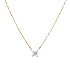 Unique Ladies 14K Rose Gold Flower Neckace With 1 Carat Marquise Cut Diamonds