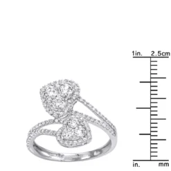 Unique Two Hearts Diamond Ring For Women 0.8CT 14K White Gold By Luxurman -The King Of Accessories jewelry unique two hearts diamond ring for women 08ct 14k gold by luxurman rulerwh 1