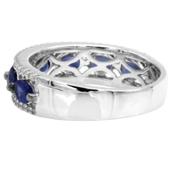 Unique 3.5 Carat Diamond & Blue Sapphire 14K White Gold Band For Women -The King Of Accessories jewelry unique womens rings diamond blue sapphire band in 14k gold 35 carat backwh
