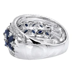 Women's Designer Cocktail Ring 2.2Ct Diamond And Sapphire Band 14K White Gold 9 Women's Designer Cocktail Ring 2.2Ct Diamond And Sapphire Band 14K White Gold -The King Of Accessories jewelry womens designer cocktail ring 22ct diamond and sapphire band 14k gold backwh