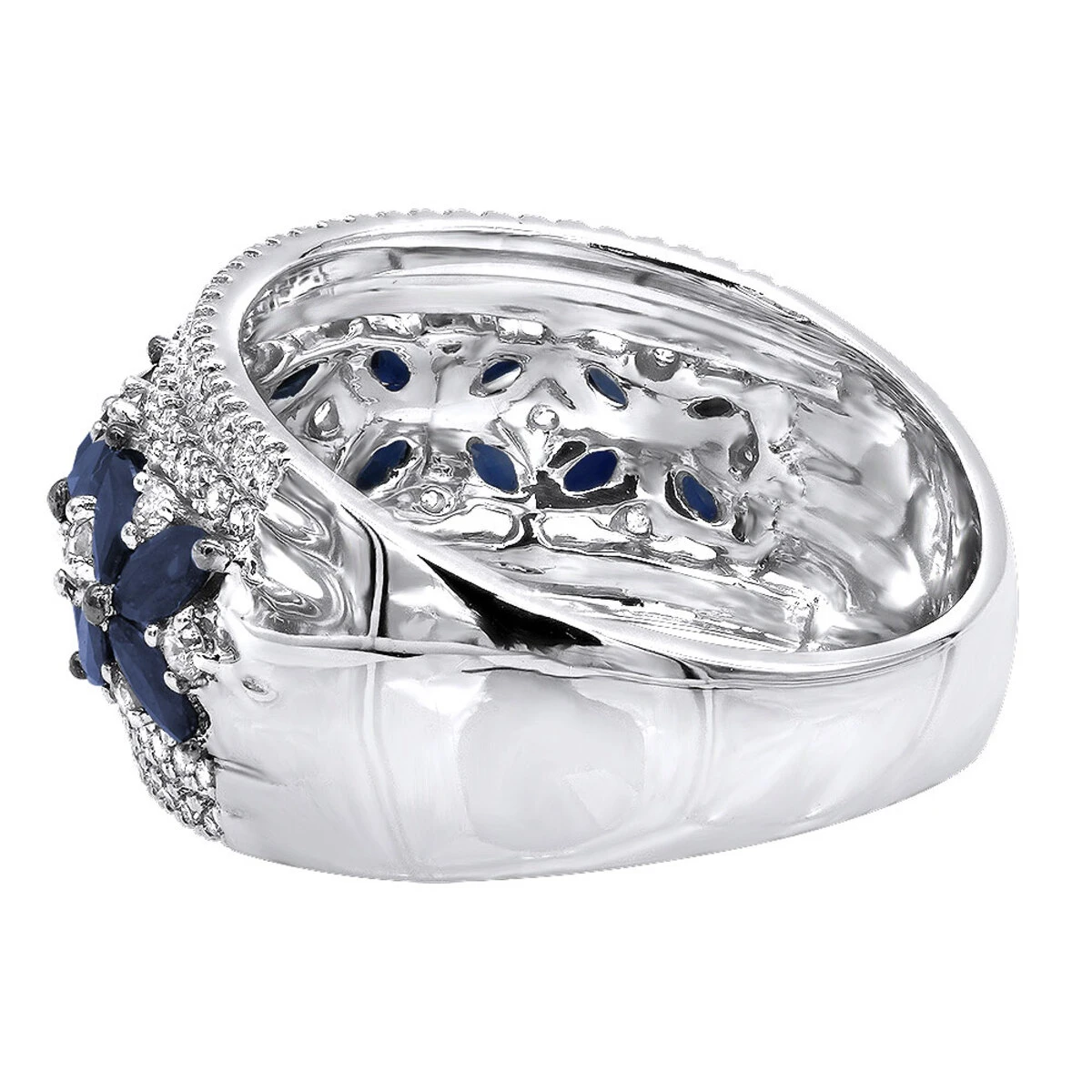 Women's Designer Cocktail Ring 2.2Ct Diamond And Sapphire Band 14K White Gold 4 Women's Designer Cocktail Ring 2.2Ct Diamond And Sapphire Band 14K White Gold - Image 4