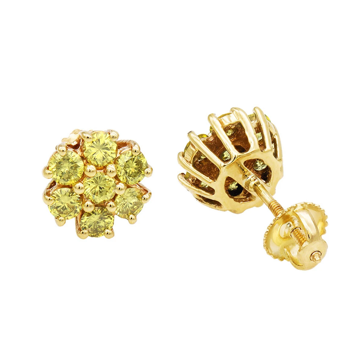 Women's Or Men's 1.5 Carat Yellow Diamonds Cluster Stud Earrings 14K Yellow Gold 1 Women's Or Men's 1.5 Carat Yellow Diamonds Cluster Stud Earrings 14K Yellow Gold