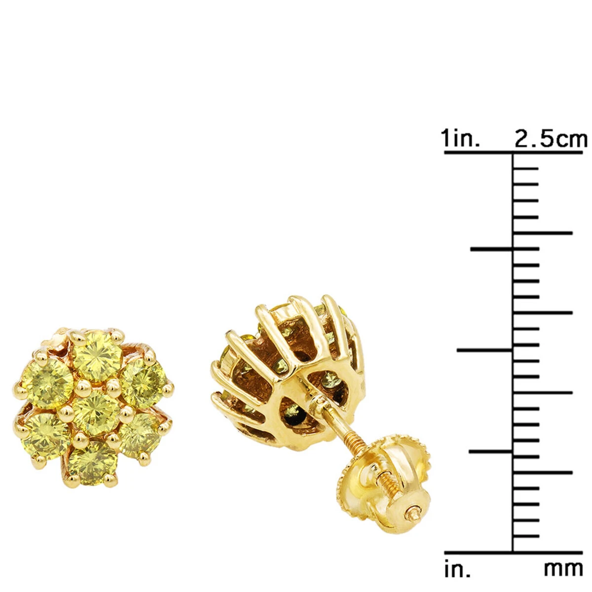 Women's Or Men's 1.5 Carat Yellow Diamonds Cluster Stud Earrings 14K Yellow Gold 5 Women's Or Men's 1.5 Carat Yellow Diamonds Cluster Stud Earrings 14K Yellow Gold - Image 5