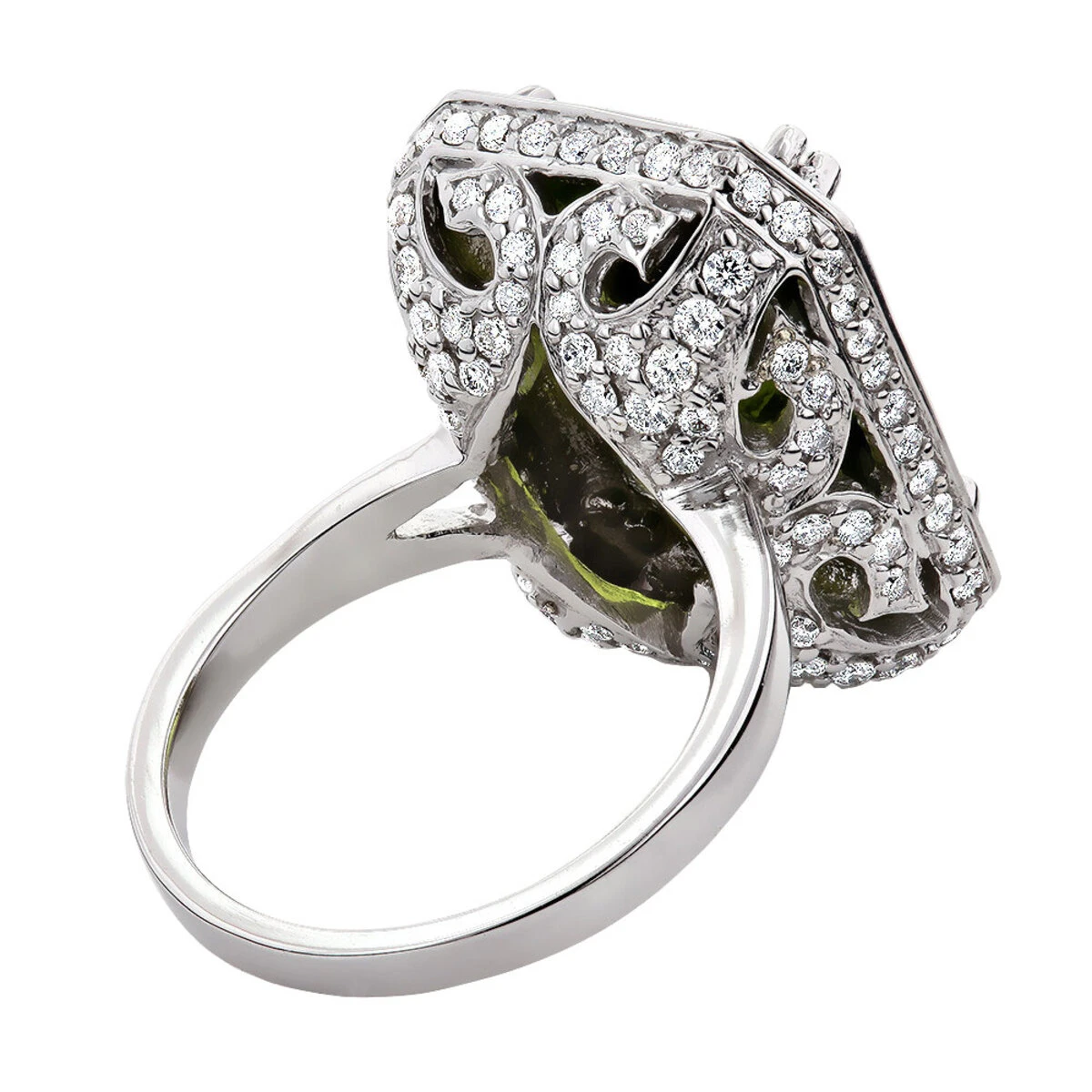 Ladies 14K White Gold Peridot Quartz Gemstone Diamond Cocktail Ring 1.75ct 4 Ladies 14K White Gold Peridot Quartz Gemstone Diamond Cocktail Ring 1.75ct - Image 4