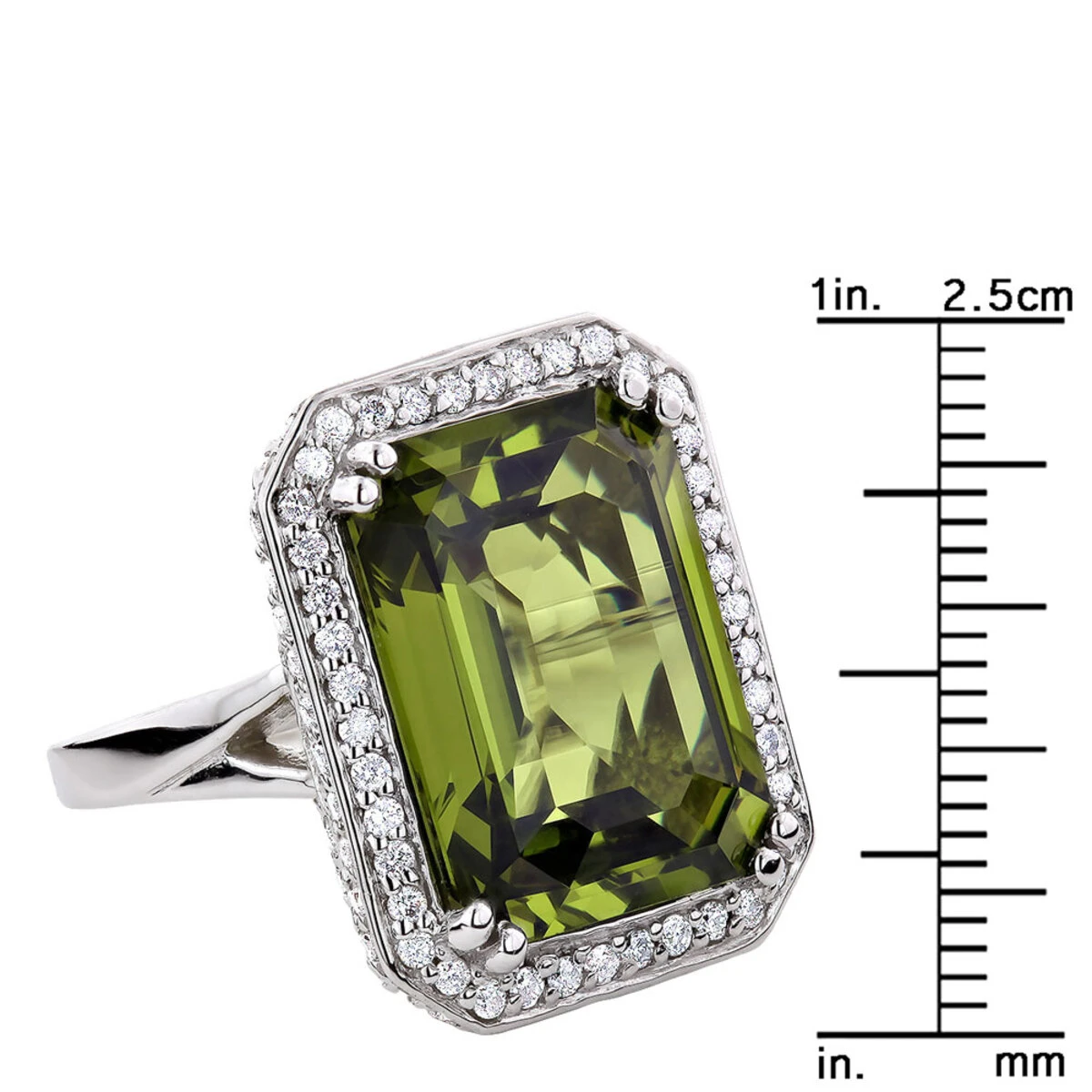 Ladies 14K White Gold Peridot Quartz Gemstone Diamond Cocktail Ring 1.75ct 8 Ladies 14K White Gold Peridot Quartz Gemstone Diamond Cocktail Ring 1.75ct - Image 8