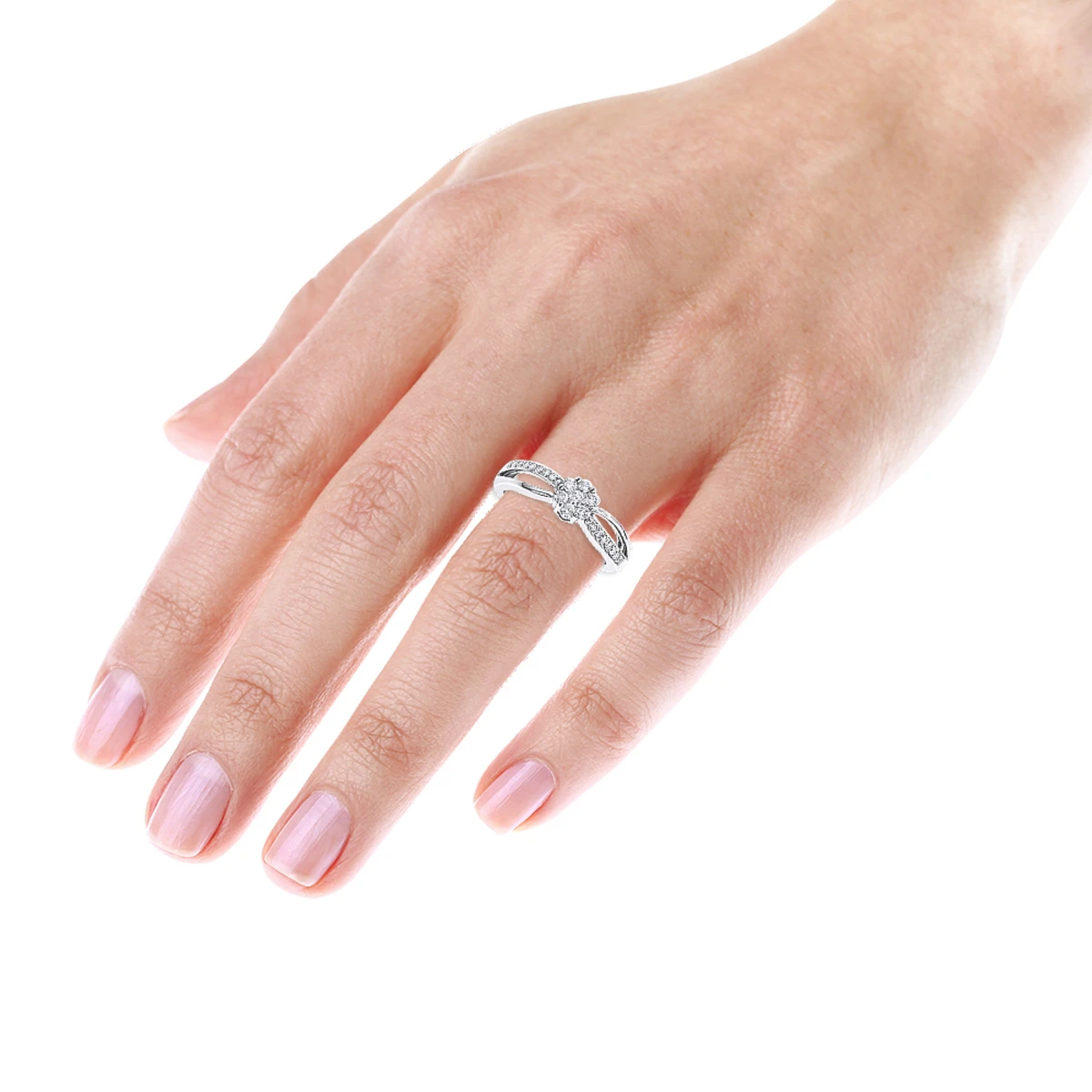 14K White Gold & Diamond Flower Engagement Ring 0.4ct 5 14K White Gold & Diamond Flower Engagement Ring 0.4ct - Image 5