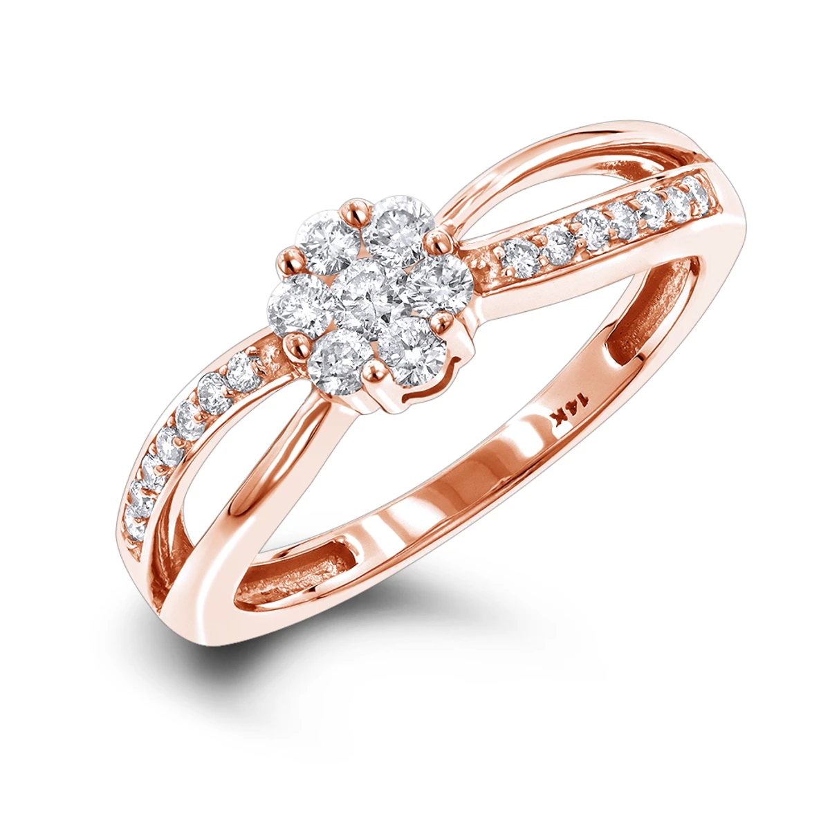 14K White Gold & Diamond Flower Engagement Ring 0.4ct 3 14K White Gold & Diamond Flower Engagement Ring 0.4ct - Image 3