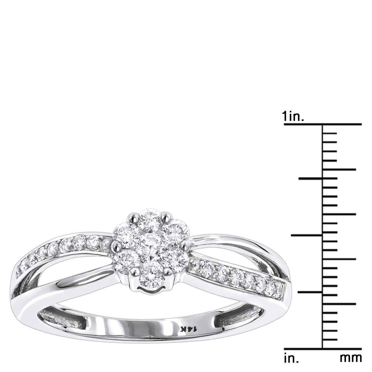 14K White Gold & Diamond Flower Engagement Ring 0.4ct 6 14K White Gold & Diamond Flower Engagement Ring 0.4ct - Image 6