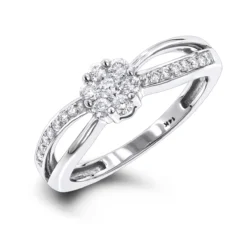 14K White Gold & Diamond Flower Engagement Ring 0.4ct
