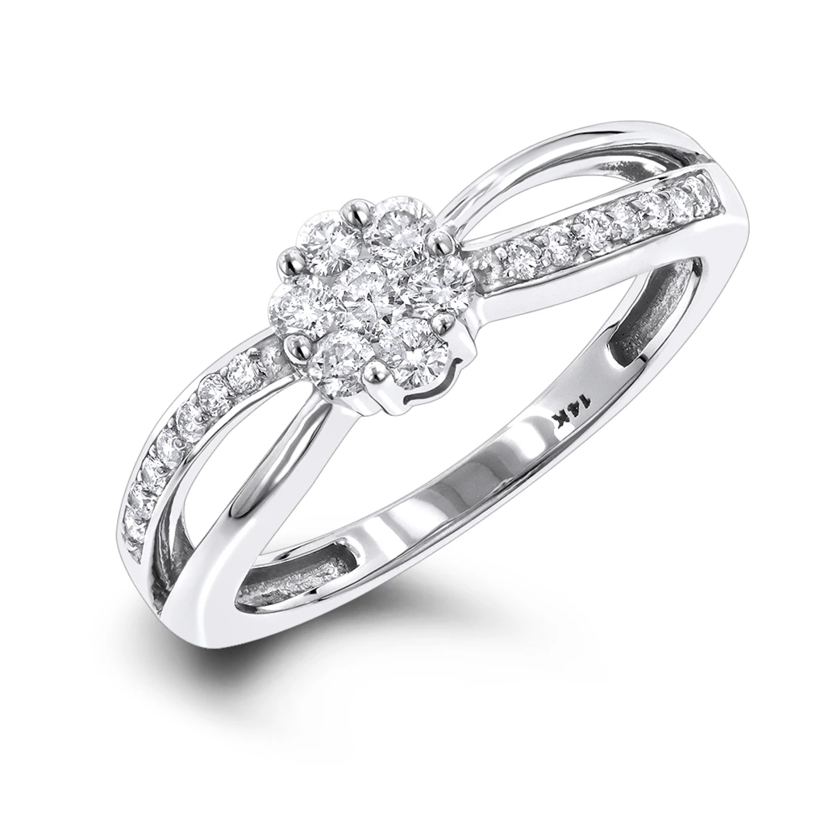 14K White Gold & Diamond Flower Engagement Ring 0.4ct 1 14K White Gold & Diamond Flower Engagement Ring 0.4ct