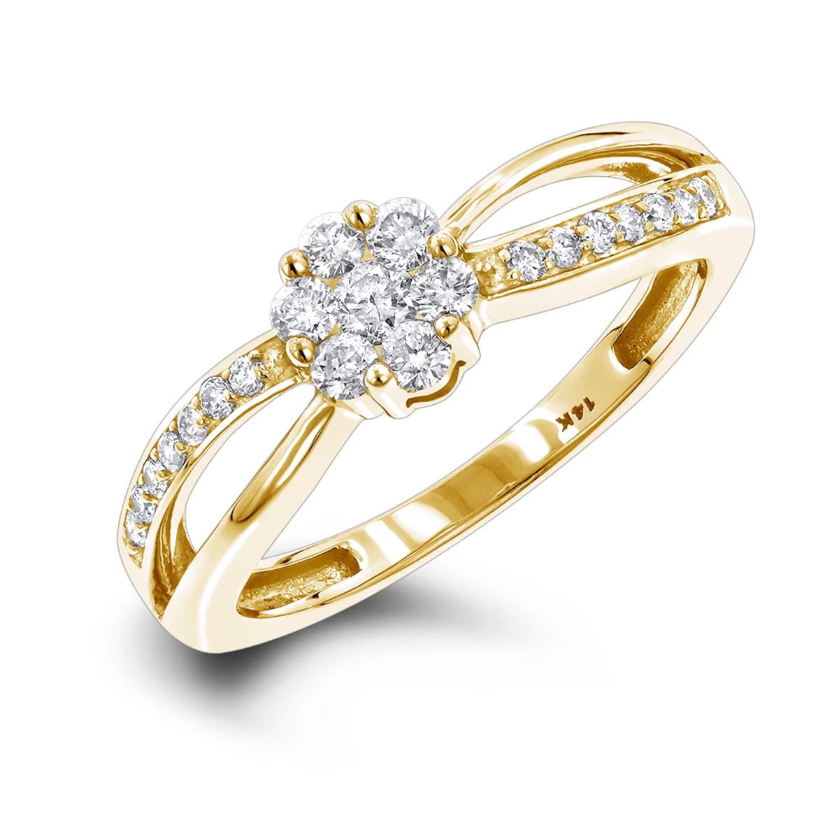 14K White Gold & Diamond Flower Engagement Ring 0.4ct 2 14K White Gold & Diamond Flower Engagement Ring 0.4ct - Image 2