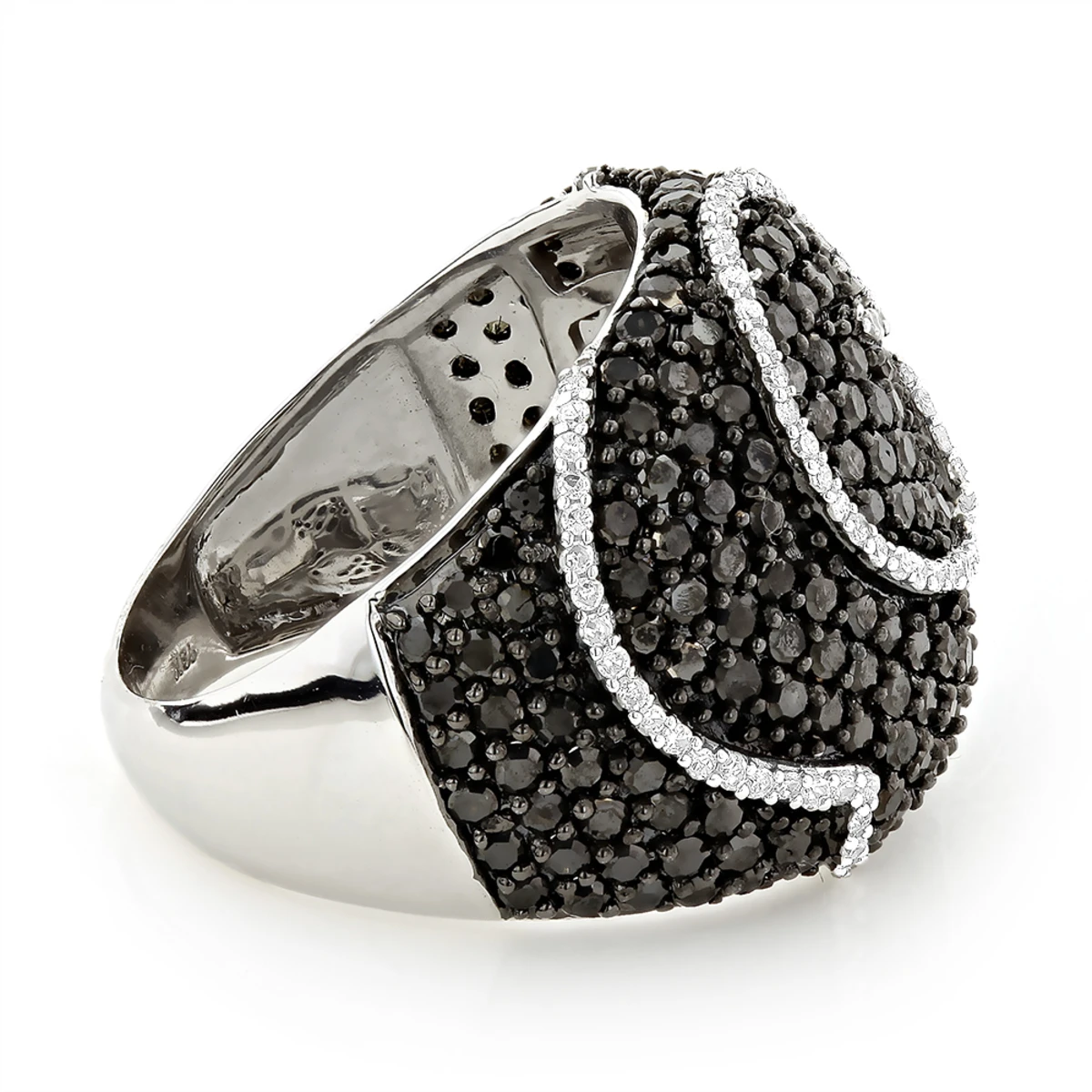 Ladies Black And White Diamond Cocktail Ring 3ct 18K White Gold 2 Ladies Black And White Diamond Cocktail Ring 3ct 18K White Gold - Image 2