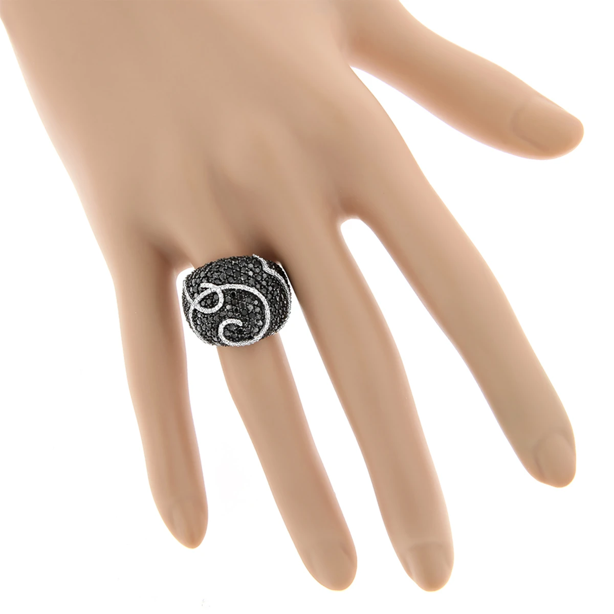 Ladies Black And White Diamond Cocktail Ring 3ct 18K White Gold 3 Ladies Black And White Diamond Cocktail Ring 3ct 18K White Gold - Image 3