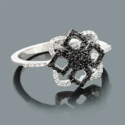 Ultra Thin Ladies Black And White Diamond Ring 0.31ct 14K White Gold