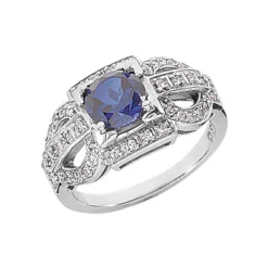 Ladies Blue Sapphire And Diamond Ring 14K White Gold 0.34ctd 1.00cts