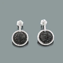 The King Of Accessories 12 Ladies Circle Earrings With Black And White Diamonds 0.60ct 14K White Gold