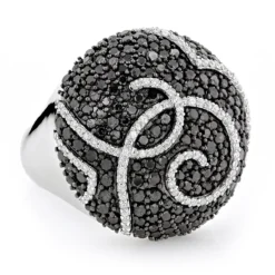 Ladies Designer Diamond Ring 2.18ct 18K White Gold Black White