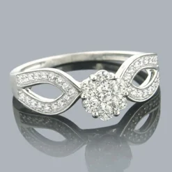 Ladies 14K White Gold Cluster Diamond Ring 0.59ct