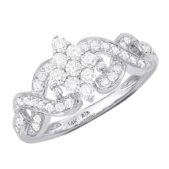 14K White Gold Cluster Diamond Ring 0.76ct For Ladies