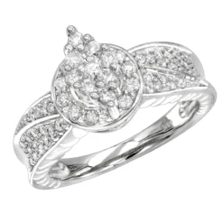 Ladies 14K White Gold Cluster Diamond Ring 0.75ct