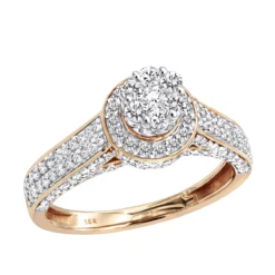 Affordable Cluster Diamond Engagement Ring For Women W Halo 0.9ct 14K Yellow Gold -The King Of Accessories ladies diamond rings 14k cluster diamond ring 105ct p 6796 ro
