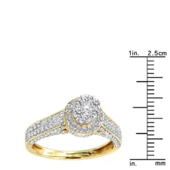 Affordable Cluster Diamond Engagement Ring For Women W Halo 0.9ct 14K Yellow Gold -The King Of Accessories ladies diamond rings 14k cluster diamond ring 105ct p 6796 rulerye
