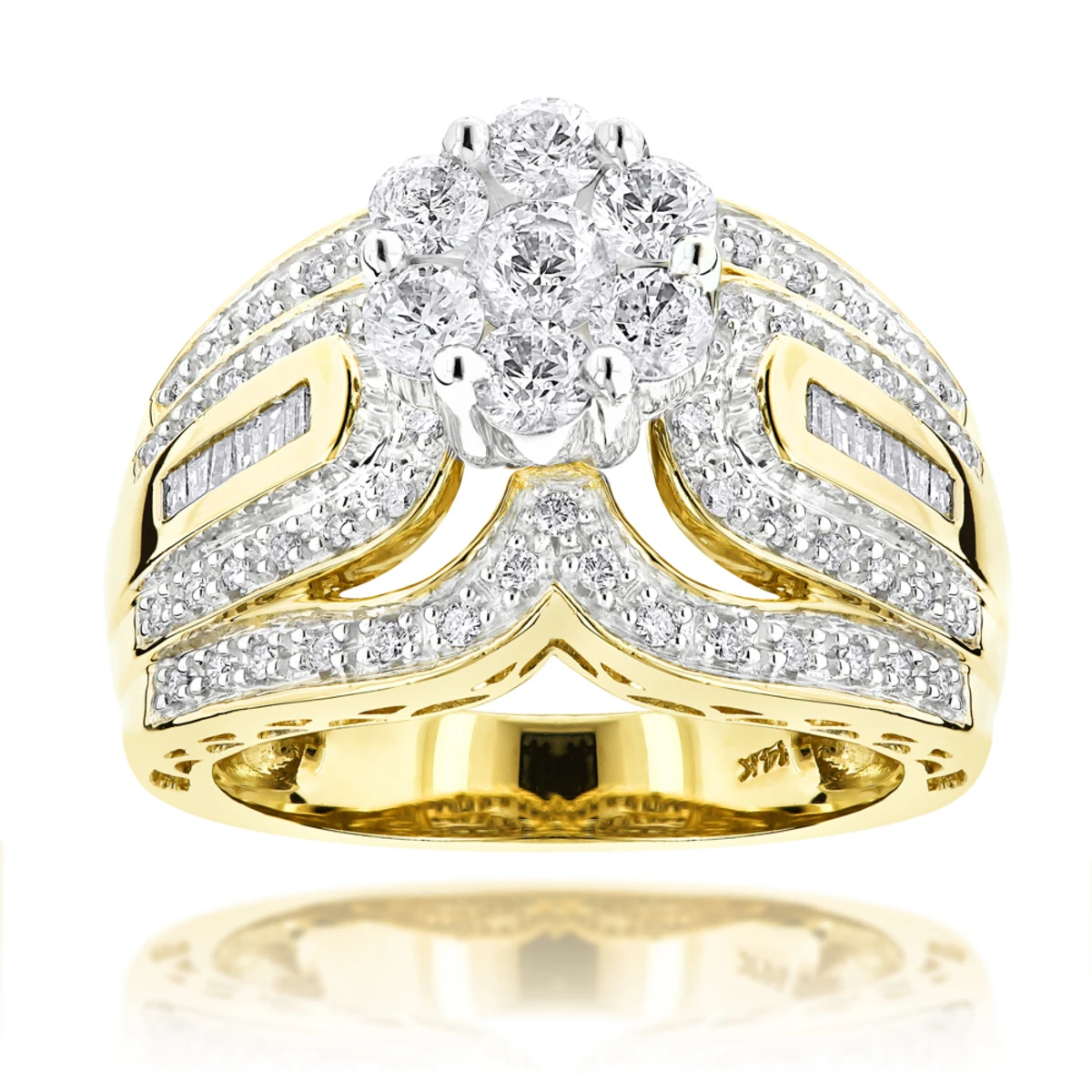 Ladies 14K Yellow Gold Cluster Diamond Ring 1.83ct 1 Ladies 14K Yellow Gold Cluster Diamond Ring 1.83ct
