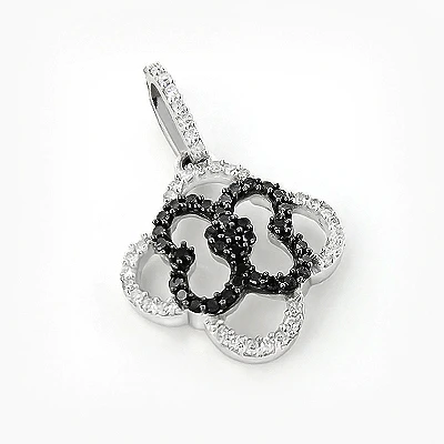 Ladies Flower Pendant With Black And White Diamonds 0.28ct 14K White Gold 1 Ladies Flower Pendant With Black And White Diamonds 0.28ct 14K White Gold