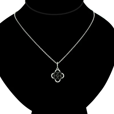 Ladies Flower Pendant With Black And White Diamonds 0.28ct 14K White Gold 4 Ladies Flower Pendant With Black And White Diamonds 0.28ct 14K White Gold - Image 4